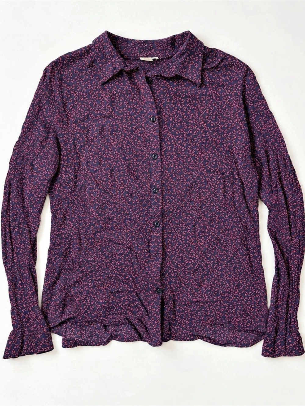 LOFT Abstract Long Sleeve Button Down Blouse in Purple & Pink XL - Picture 3 of 6